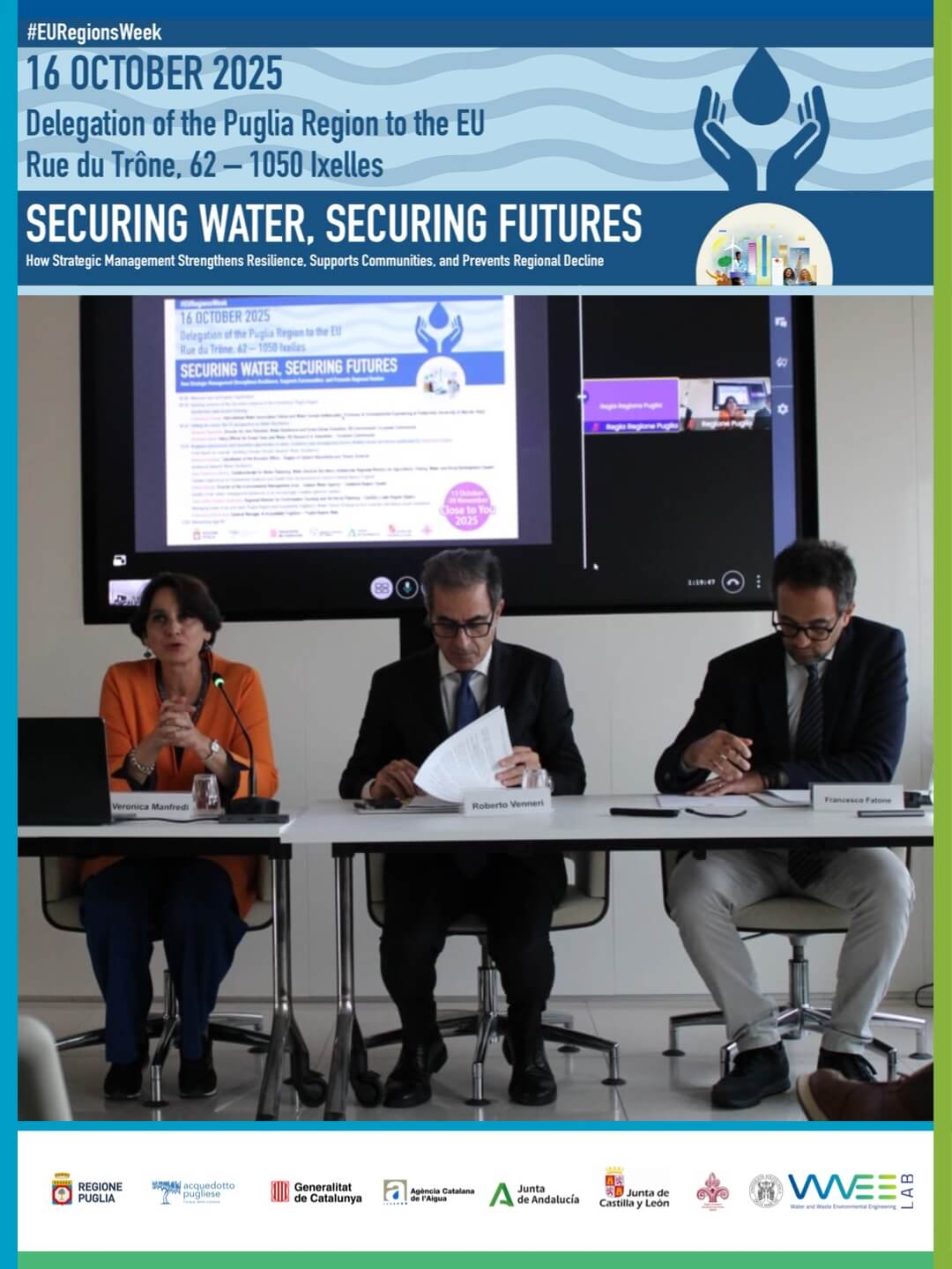 Il Prof. Francesco Fatone dell’Università Politecnica delle Marche interviene alla sessione “Securing Water: Building Resilience through Circular Innovation” durante la European Week of Regions and Cities 2025 a Bruxelles.