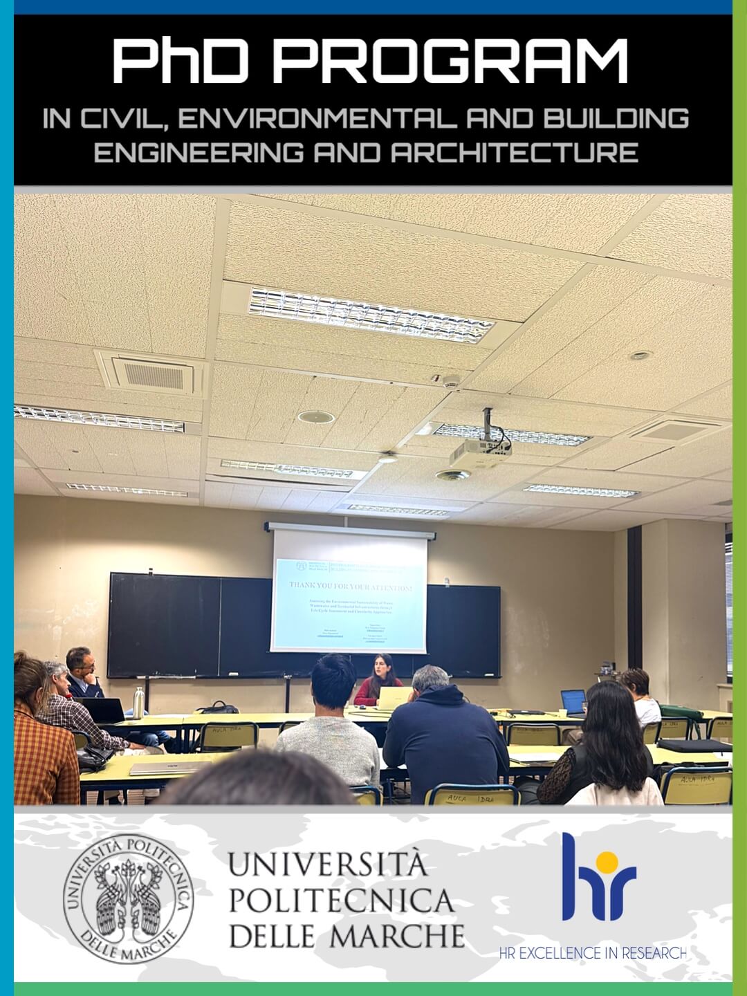Prof. Francesco Fatone e i membri del Collegio dei Docenti durante le discussioni di ammissione al PhD Program in Civil, Environmental and Building Engineering and Architecture presso la Sala Idra UNIVPM