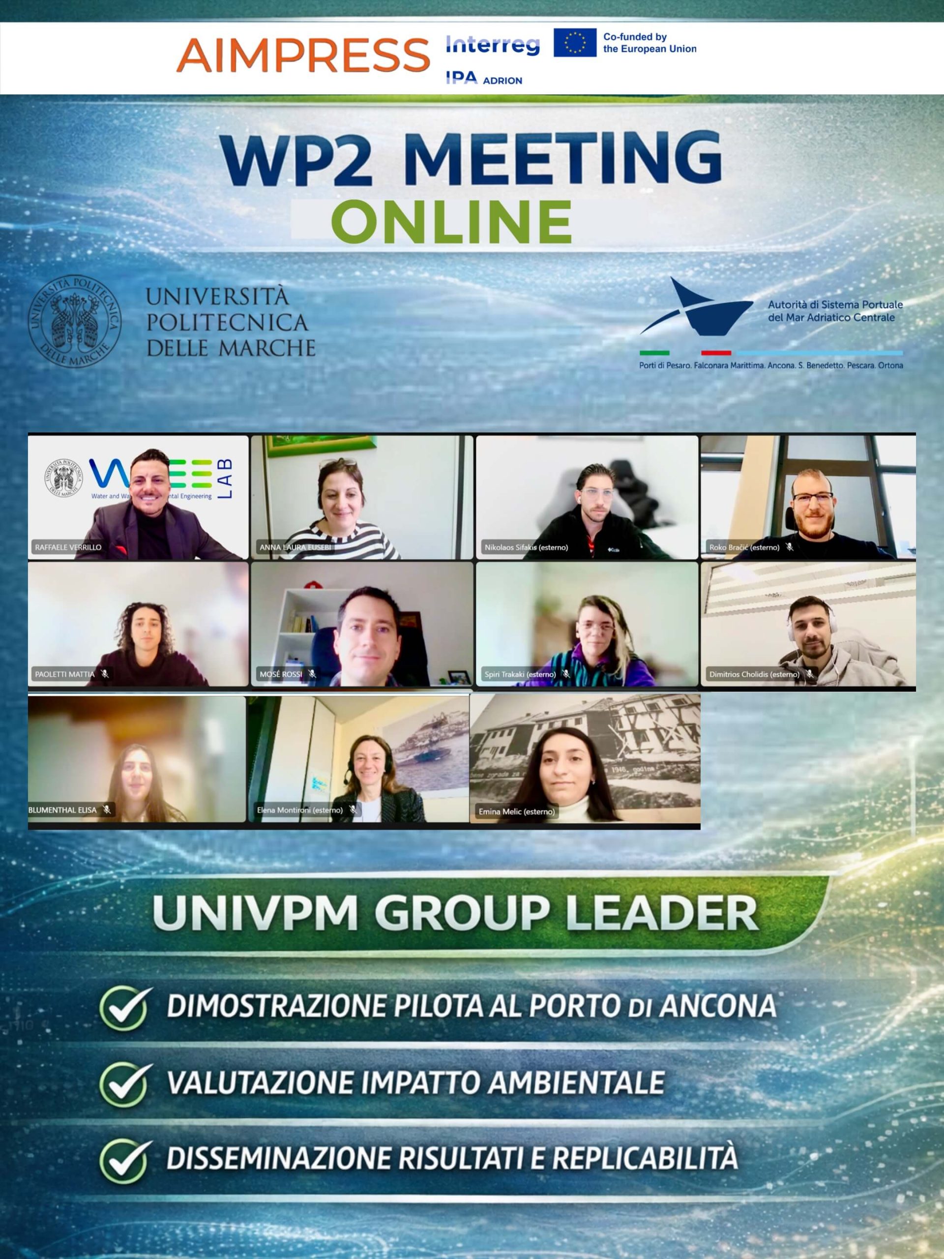 Meeting online del Work Package 2 del progetto AIMPRESS con i partner europei e UNIVPM nel ruolo di Group Leader
