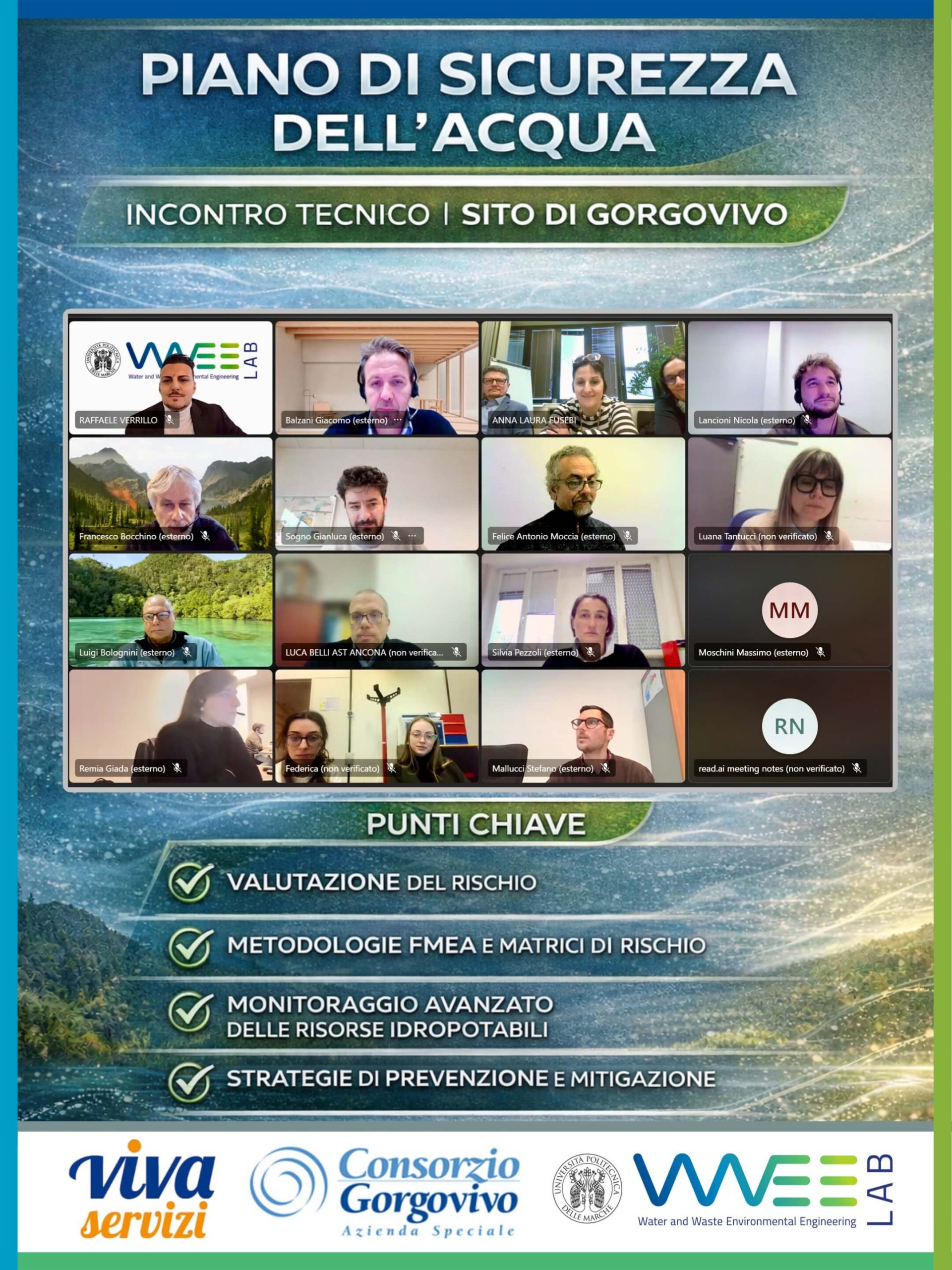 Incontro online UNIVPM e Viva Servizi sulla valutazione del rischio delle risorse idropotabili e sul Piano di Sicurezza dell’Acqua