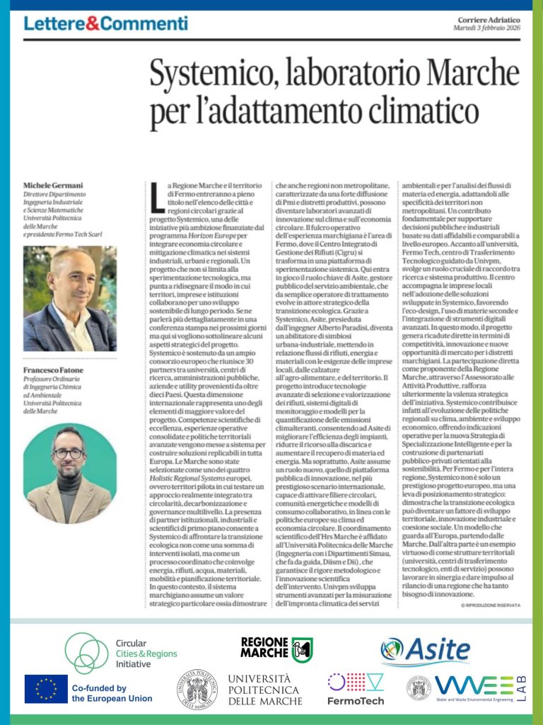 Articolo sul ruolo delle Marche come laboratorio sistemico per l’adattamento climatico con il contributo di UNIVPM, Regione Marche, ASITE, FermoTech e WWEELab.