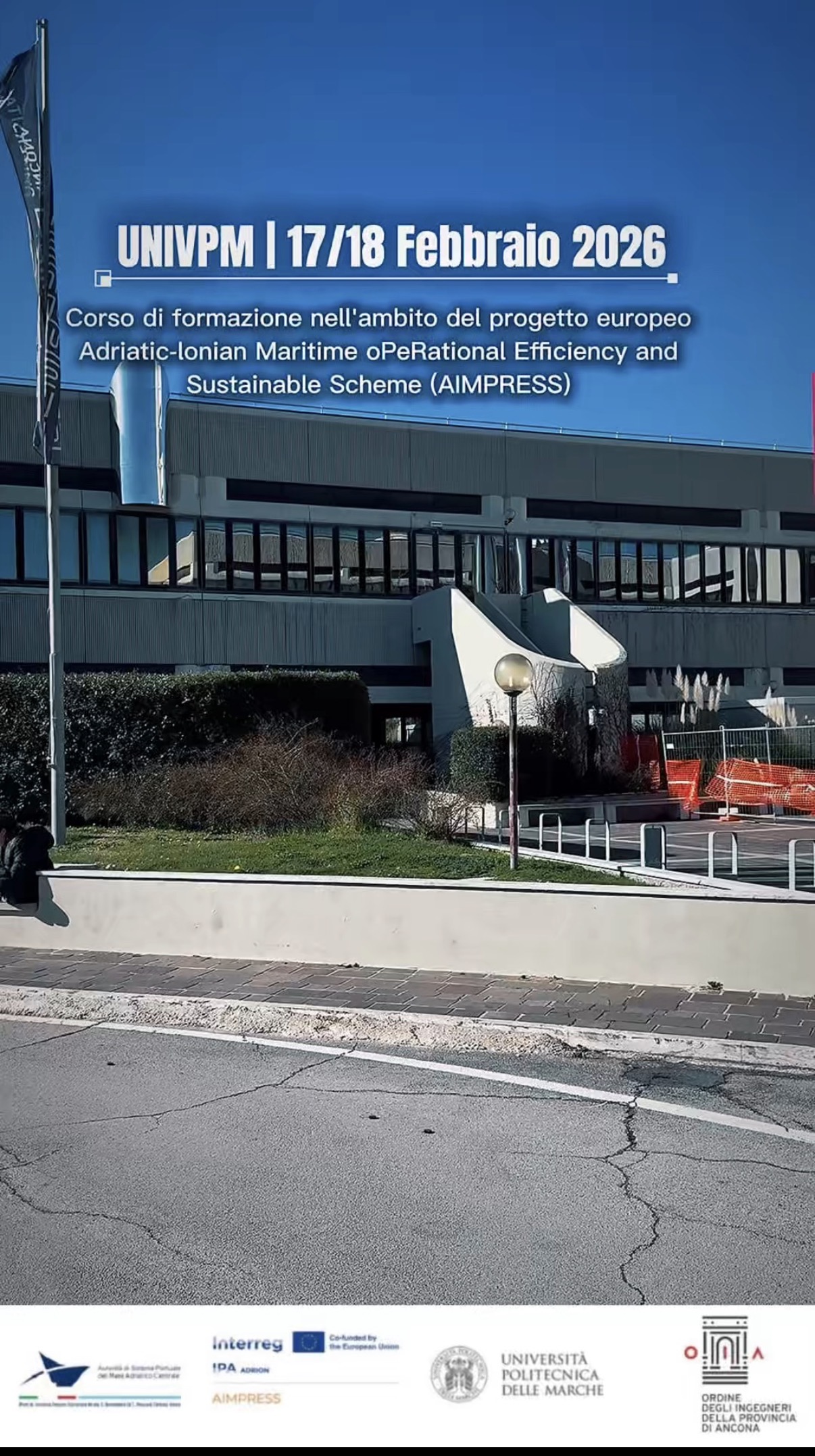 Corso di formazione AIMPRESS presso Università Politecnica delle Marche su decarbonizzazione dei porti e gestione energetica sostenibile, febbraio 2026.