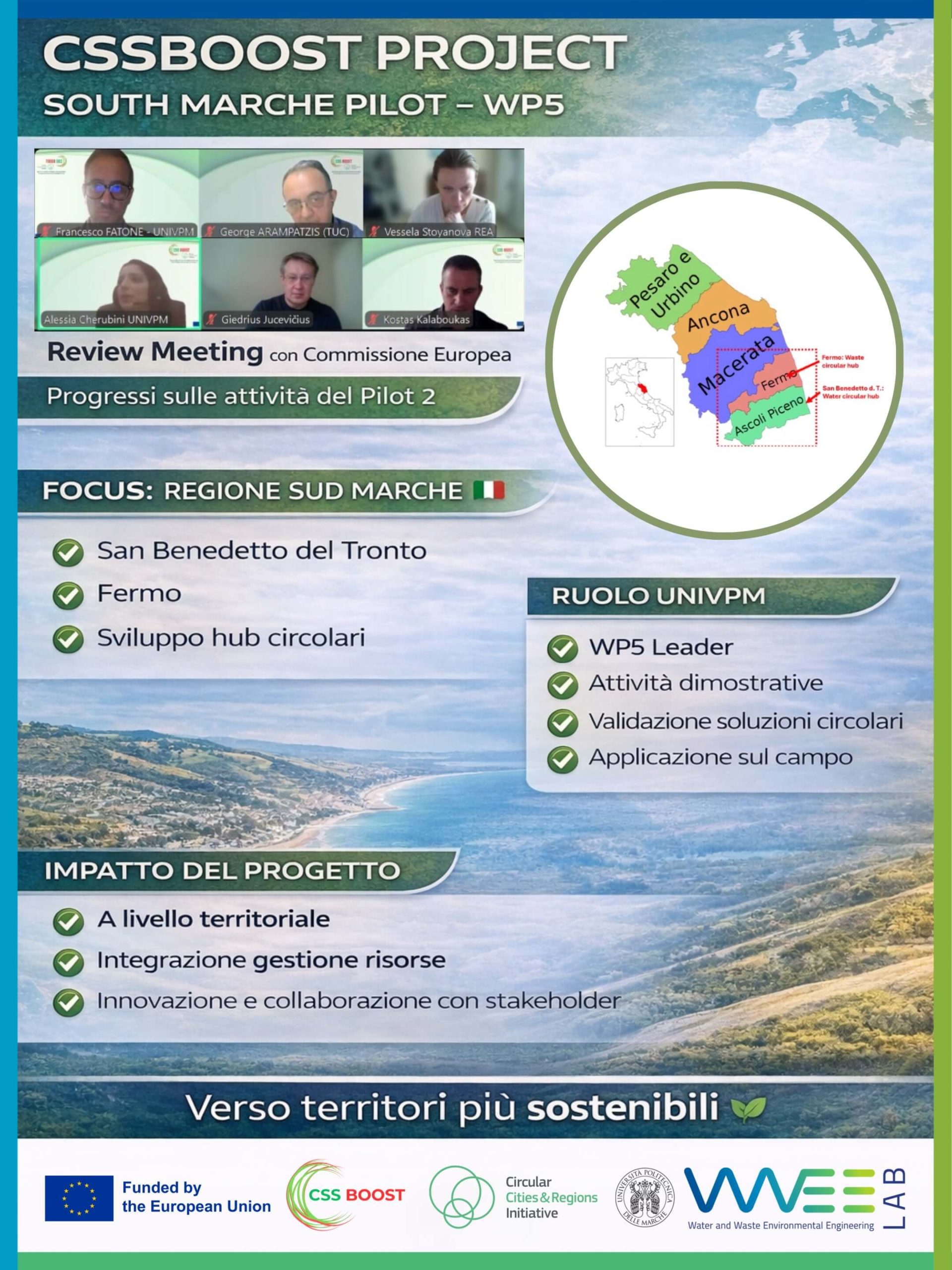 CSSBOOST Project nelle Marche: pilot WP5 con UNIVPM tra San Benedetto del Tronto e Fermo per lo sviluppo di hub circolari