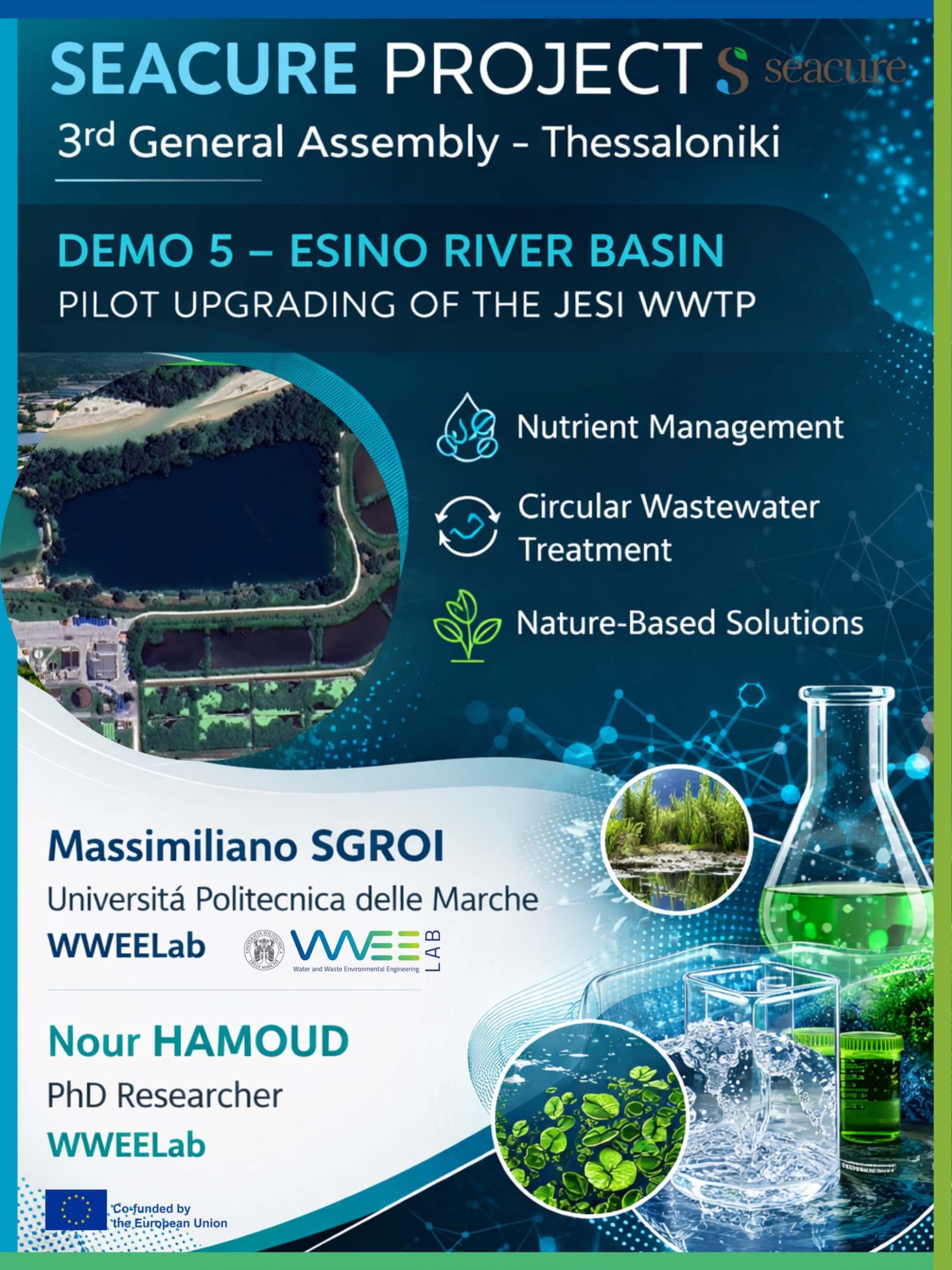 Massimiliano Sgroi e Nour Hamoud presentano il sito dimostrativo DEMO 5 del progetto europeo SEACURE durante la General Assembly a Thessaloniki.