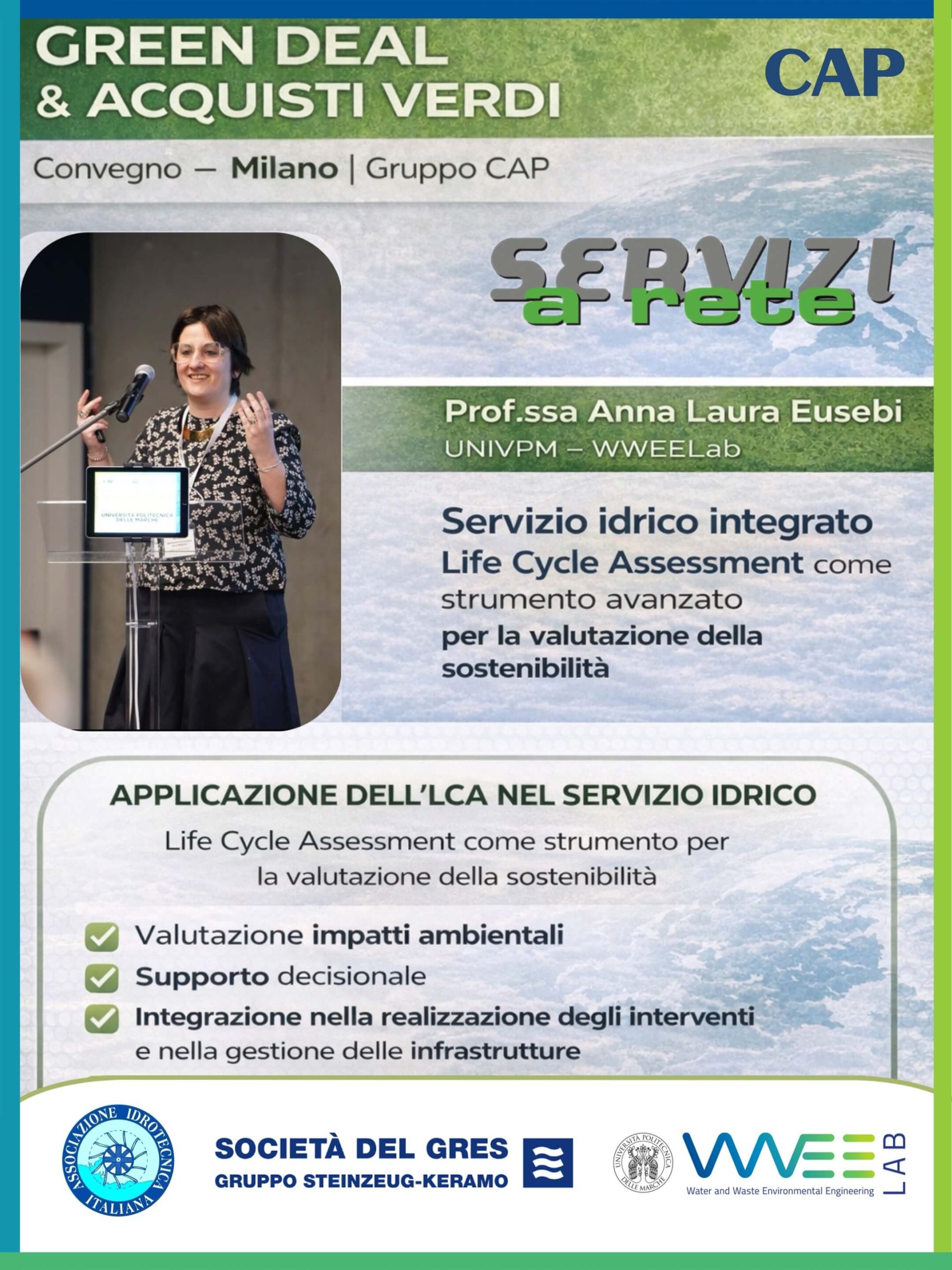 Prof.ssa Anna Laura Eusebi durante intervento su Life Cycle Assessment nel servizio idrico integrato al convegno di Milano