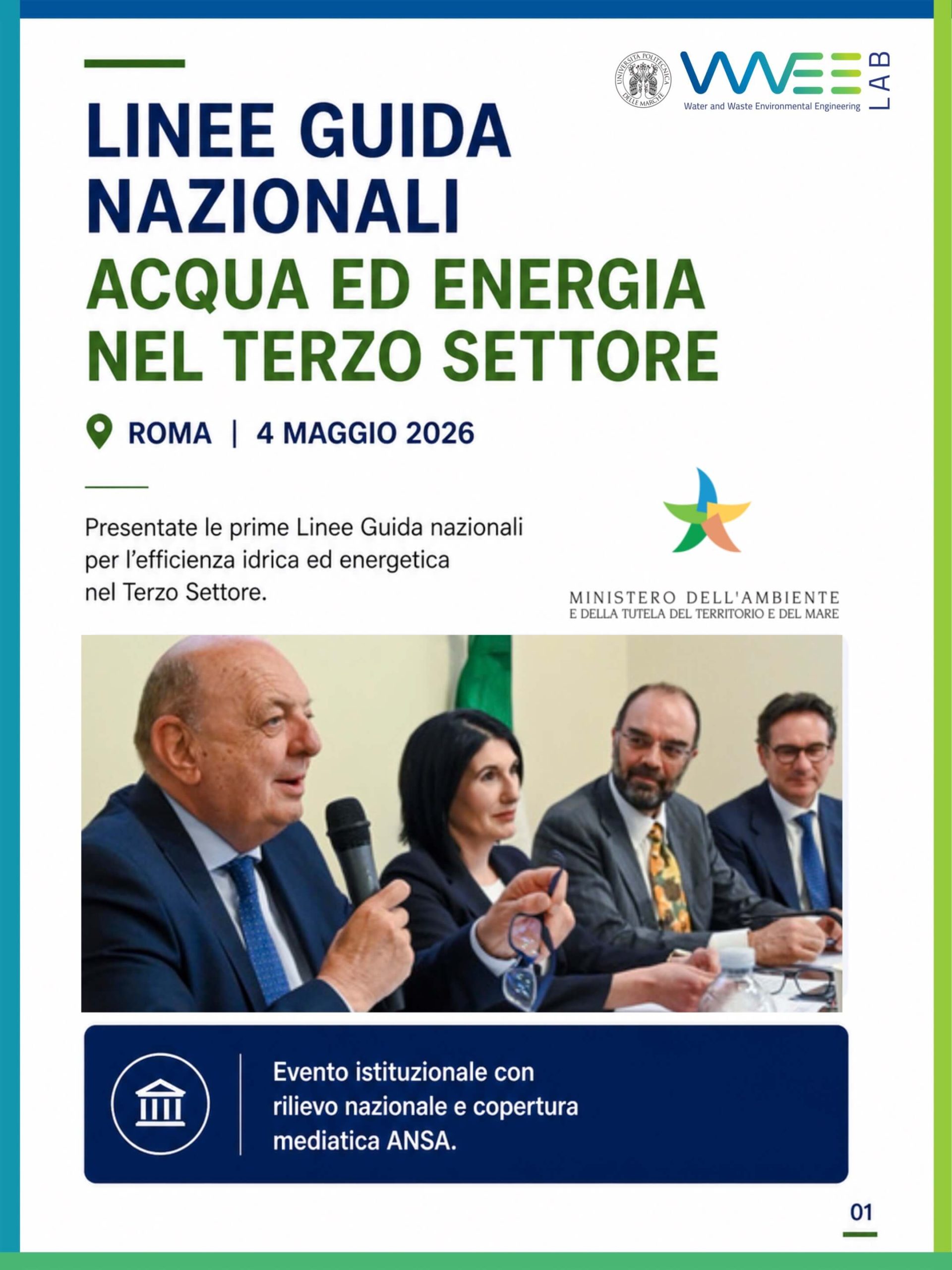 Presentazione delle Linee Guida nazionali sull’efficienza idrica nel Terzo Settore durante l’evento istituzionale a Roma con il contributo di UNIVPM.