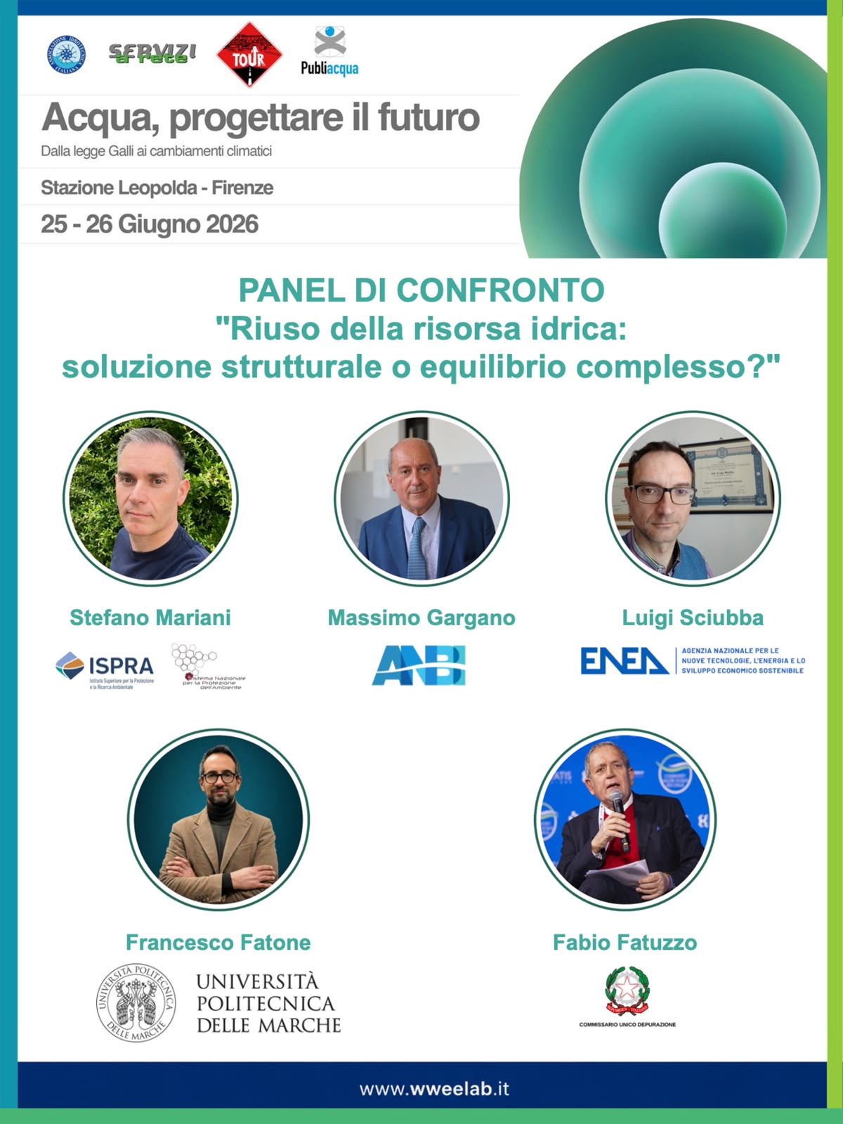 Prof. Francesco Fatone relatore al Servizi a Rete TOUR 2026 di Firenze durante il panel dedicato al riuso della risorsa idrica.