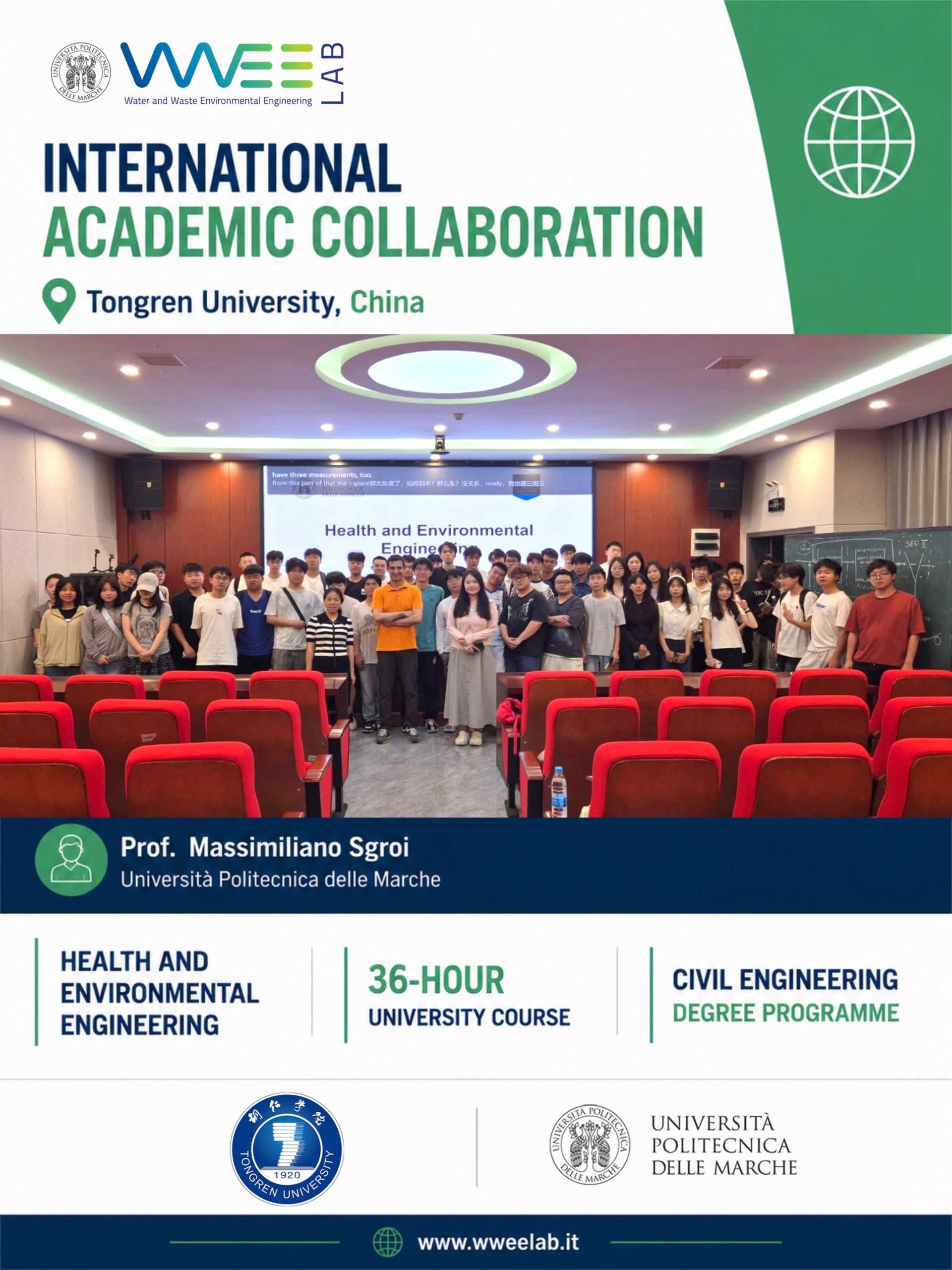 Prof. Massimiliano Sgroi durante il corso Health and Environmental Engineering presso la Tongren University in Cina