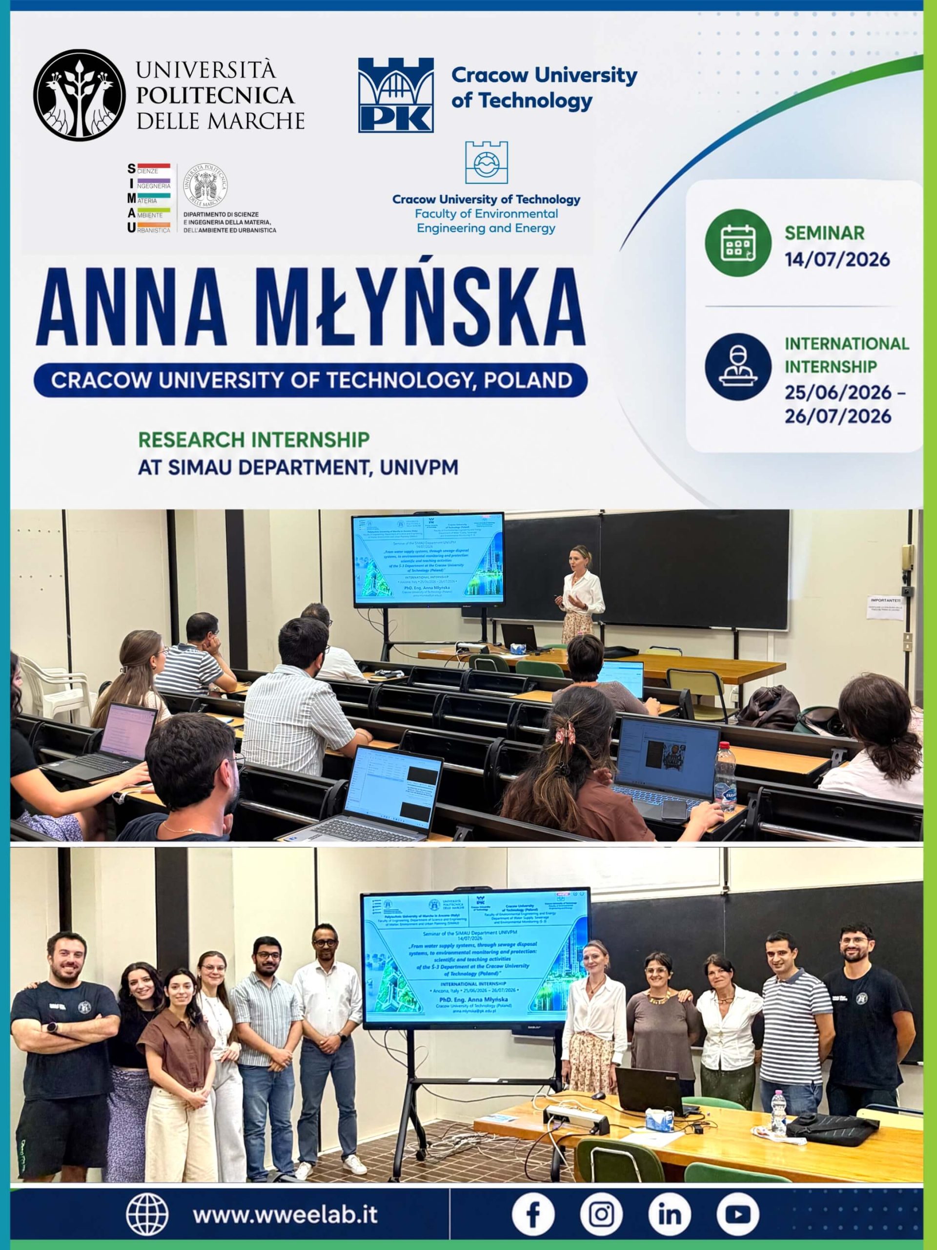 La ricercatrice Anna Młyńska della Cracow University of Technology durante il seminario scientifico presso il WWEELab dell'Università Politecnica delle Marche.