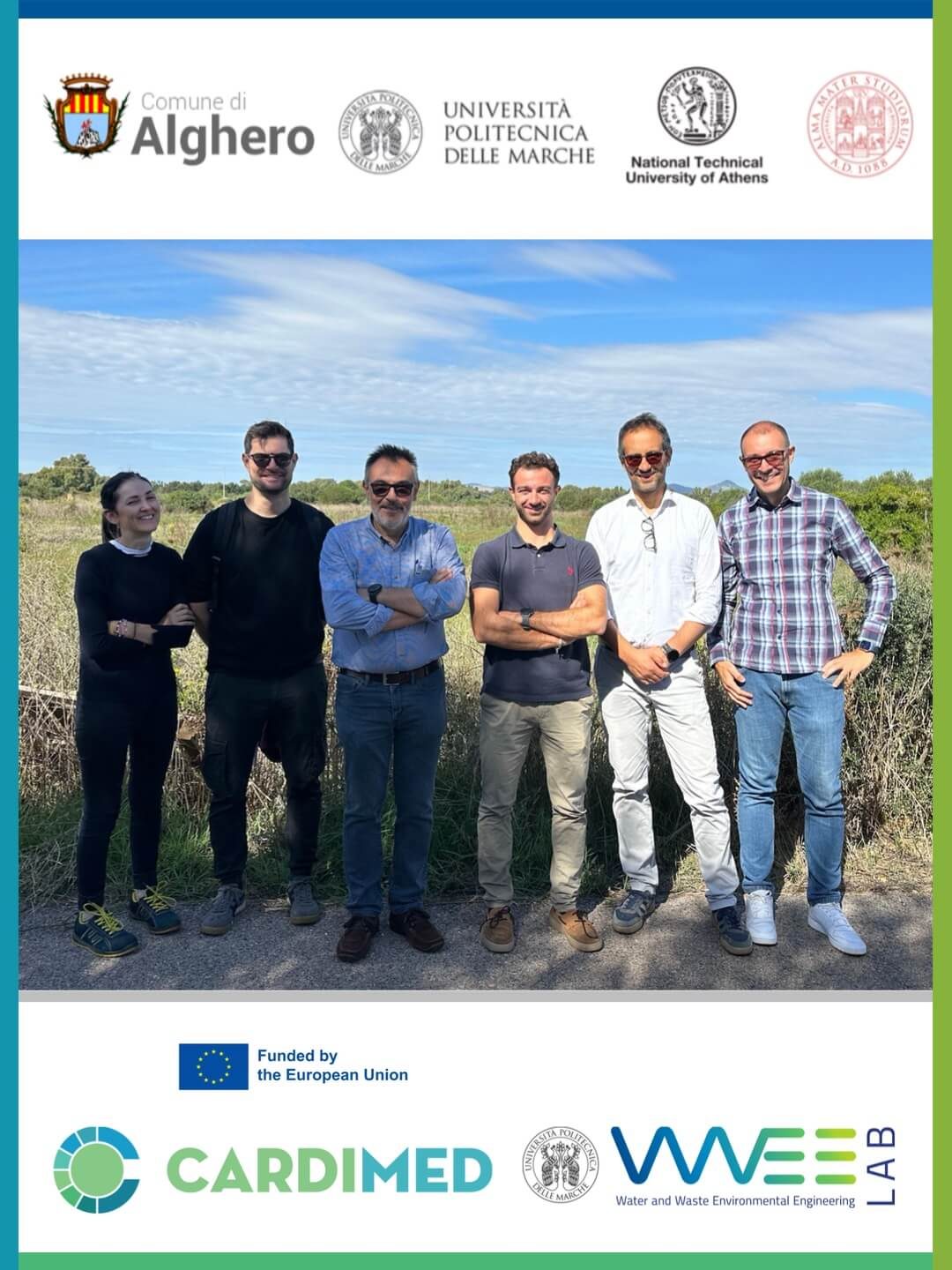 Foto del Prof. Francesco Fatone e dell’Ing. Lorenzo Tombolini (UNIVPM, WWEELab) durante la visita tecnica ad Alghero per il progetto europeo CARDIMED dedicato alla resilienza climatica e alla gestione sostenibile dell’acqua