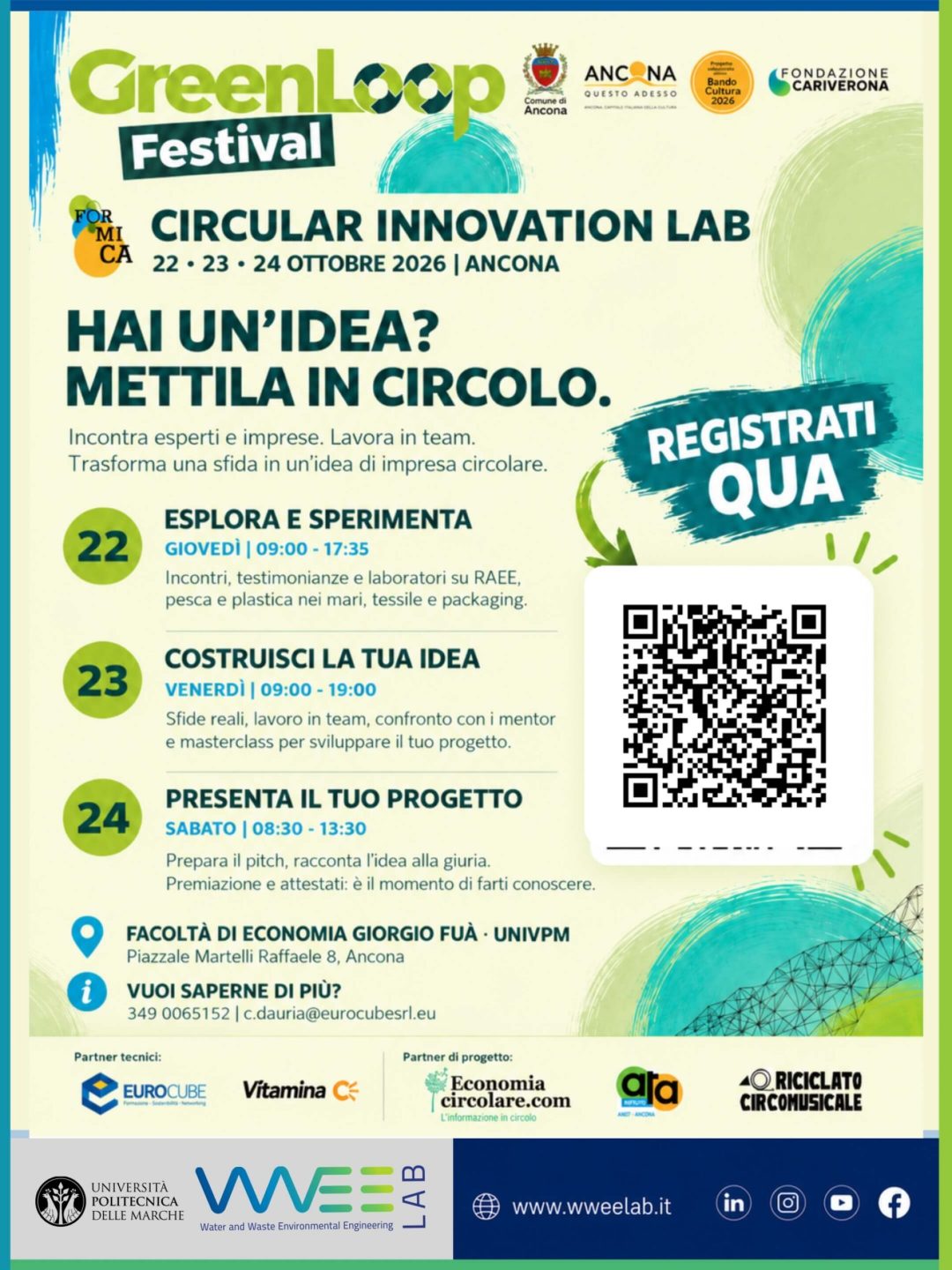 Green Loop Festival 2026 ad Ancona con Circular Innovation Lab e partecipazione WWEELab alla tavola rotonda sulla resilienza idrica