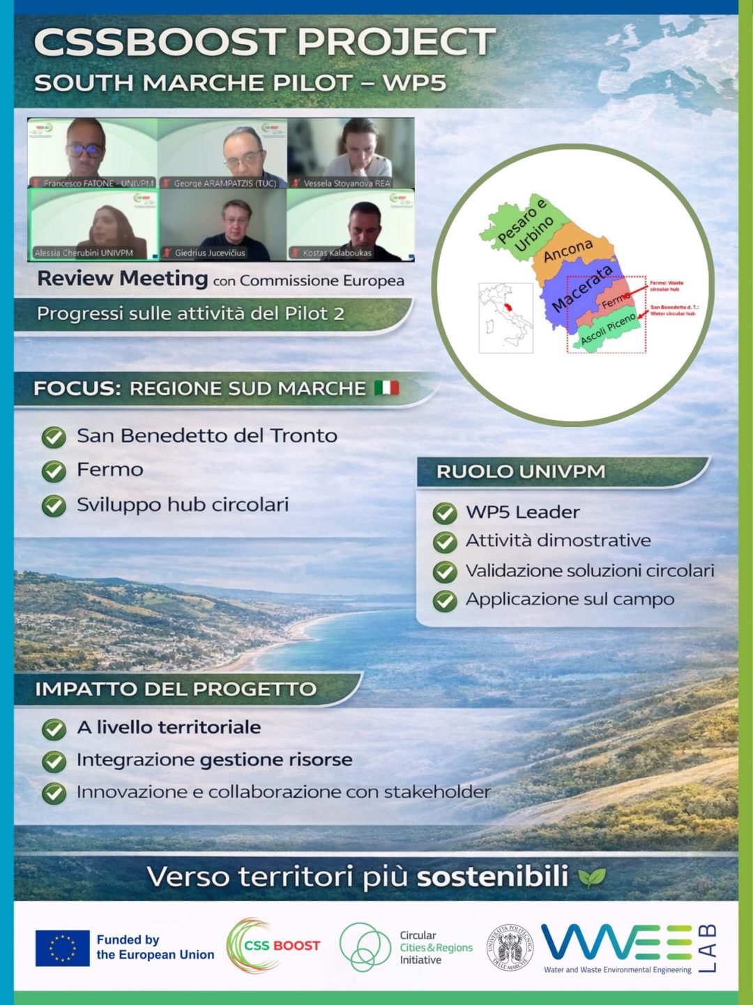 CSSBOOST Project nelle Marche: pilot WP5 con UNIVPM tra San Benedetto del Tronto e Fermo per lo sviluppo di hub circolari