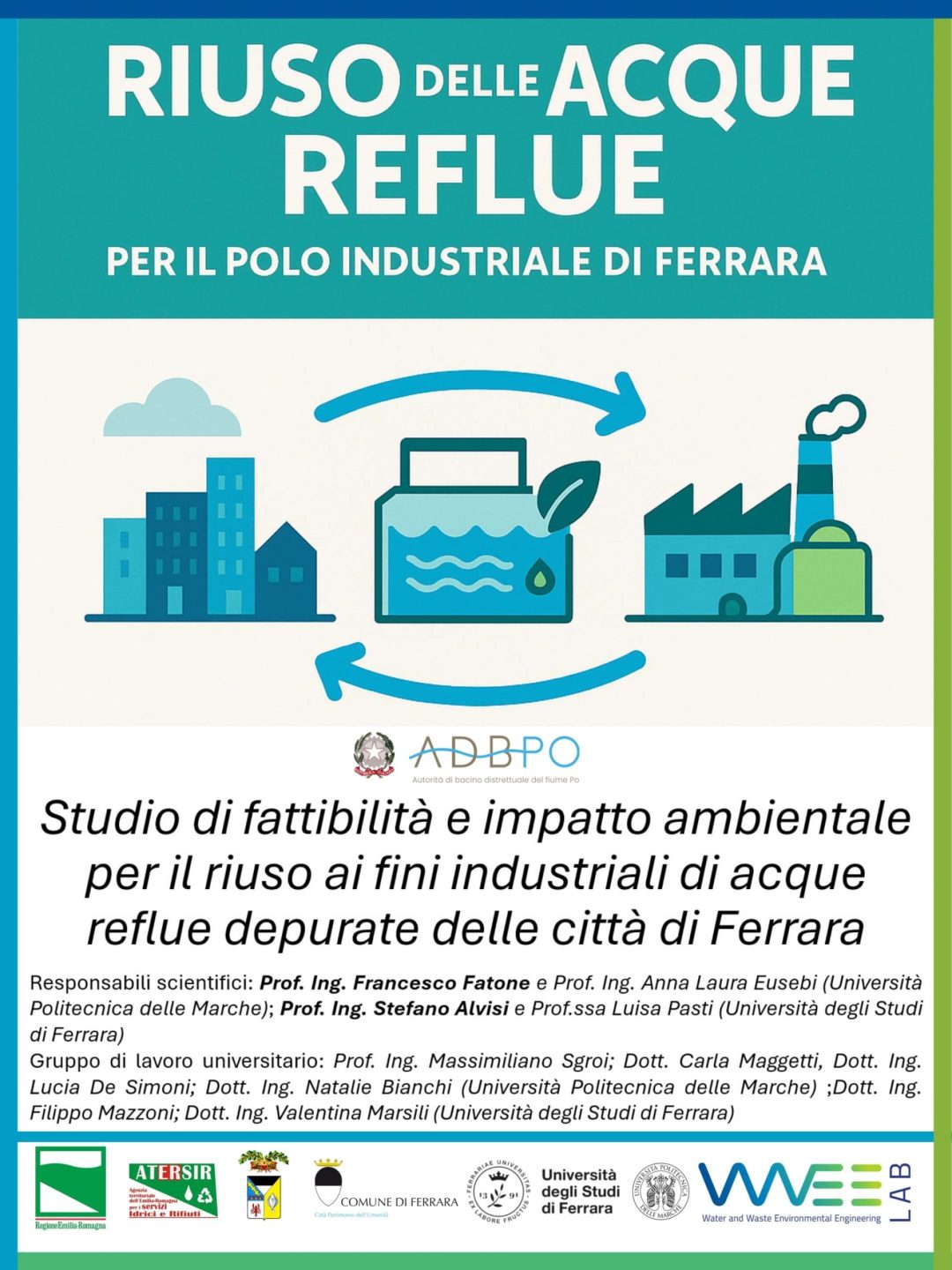Studio UNIVPM e UNIFE sul riuso delle acque reflue trattate per il Polo Industriale di Ferrara, con analisi degli scenari tecnologici, infrastrutturali ed economici per ridurre i prelievi dal Po.