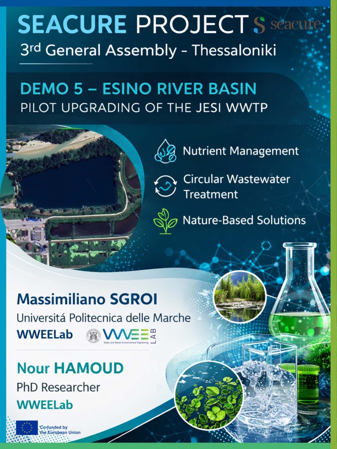 Massimiliano Sgroi e Nour Hamoud presentano il sito dimostrativo DEMO 5 del progetto europeo SEACURE durante la General Assembly a Thessaloniki.
