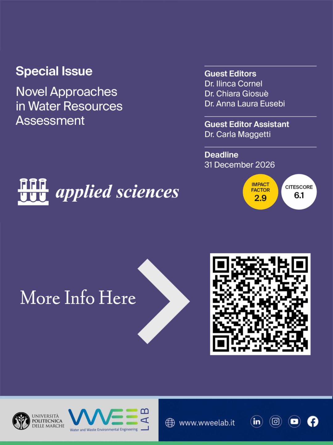 Special Issue Applied Sciences Novel Approaches in Water Resources Assessment con Anna Laura Eusebi e Chiara Giosuè UNIVPM