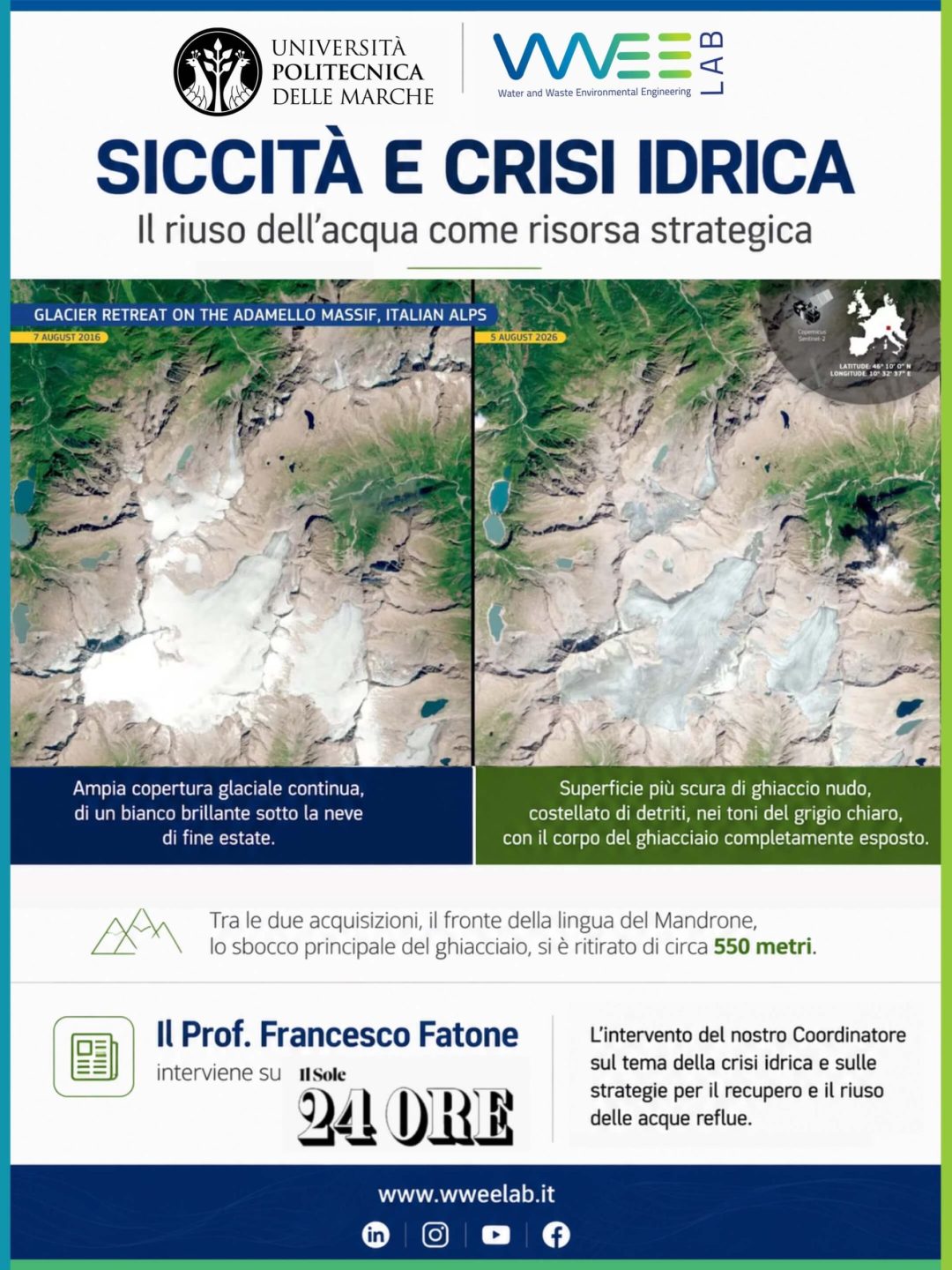 Siccità e riuso dell’acqua, intervento del Prof. Francesco Fatone su Il Sole 24 Ore